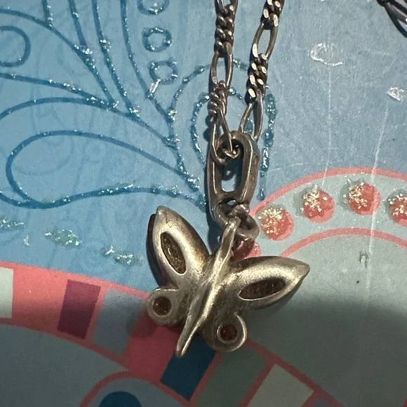 925 Silver Amber Butterfly Pendant Necklace